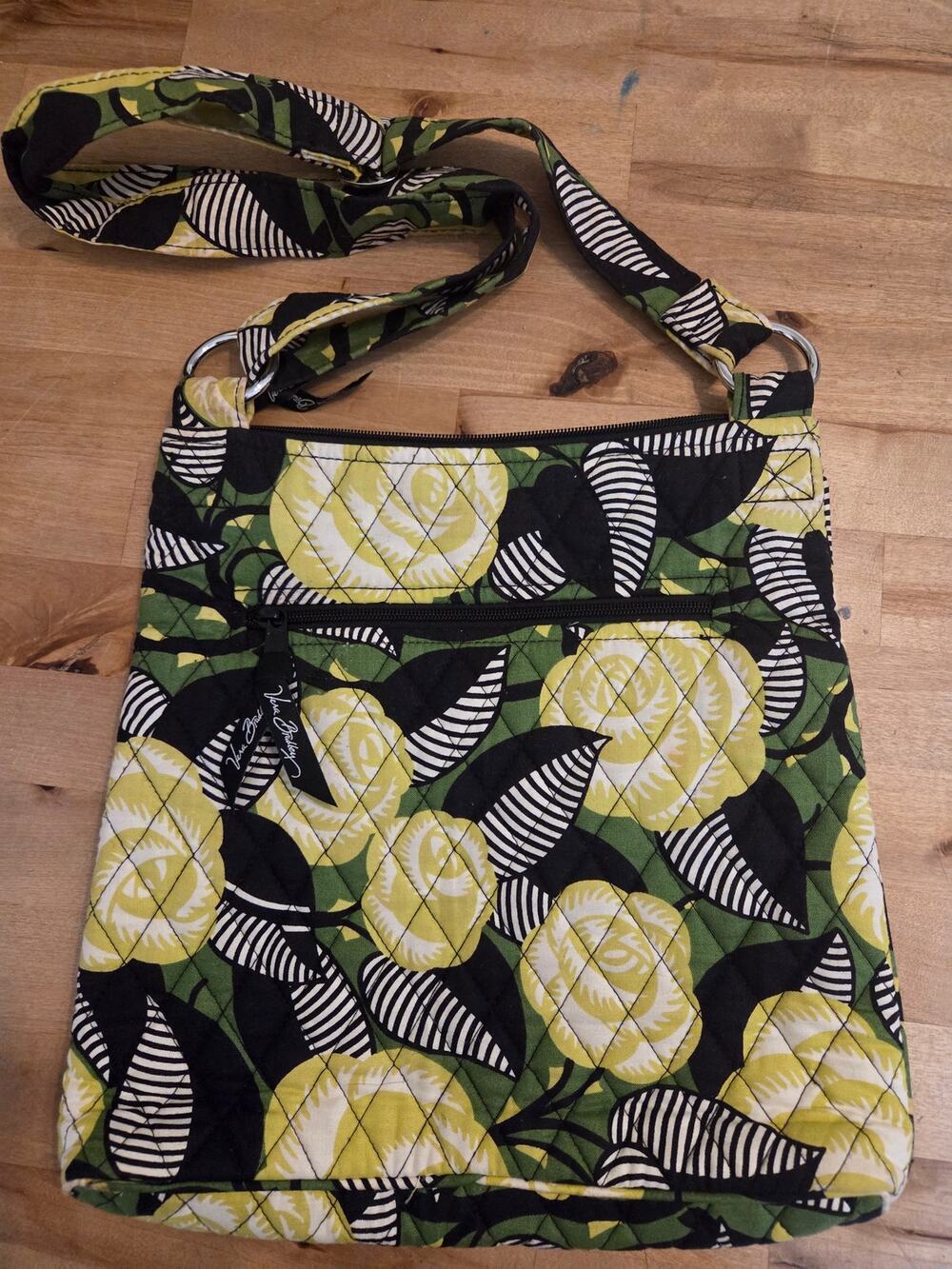 Vera Bradley Hipster Crossbody Bag La Neon Rose Quilted Cotton Floral GN/Bk